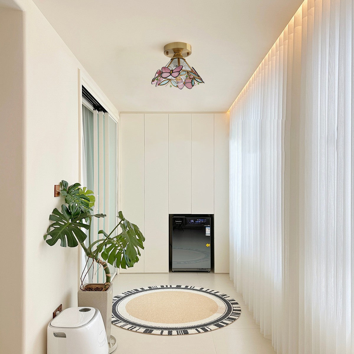 Butterfly Ceiling Light Stained Glass Pink Floral Design - Product detail 6