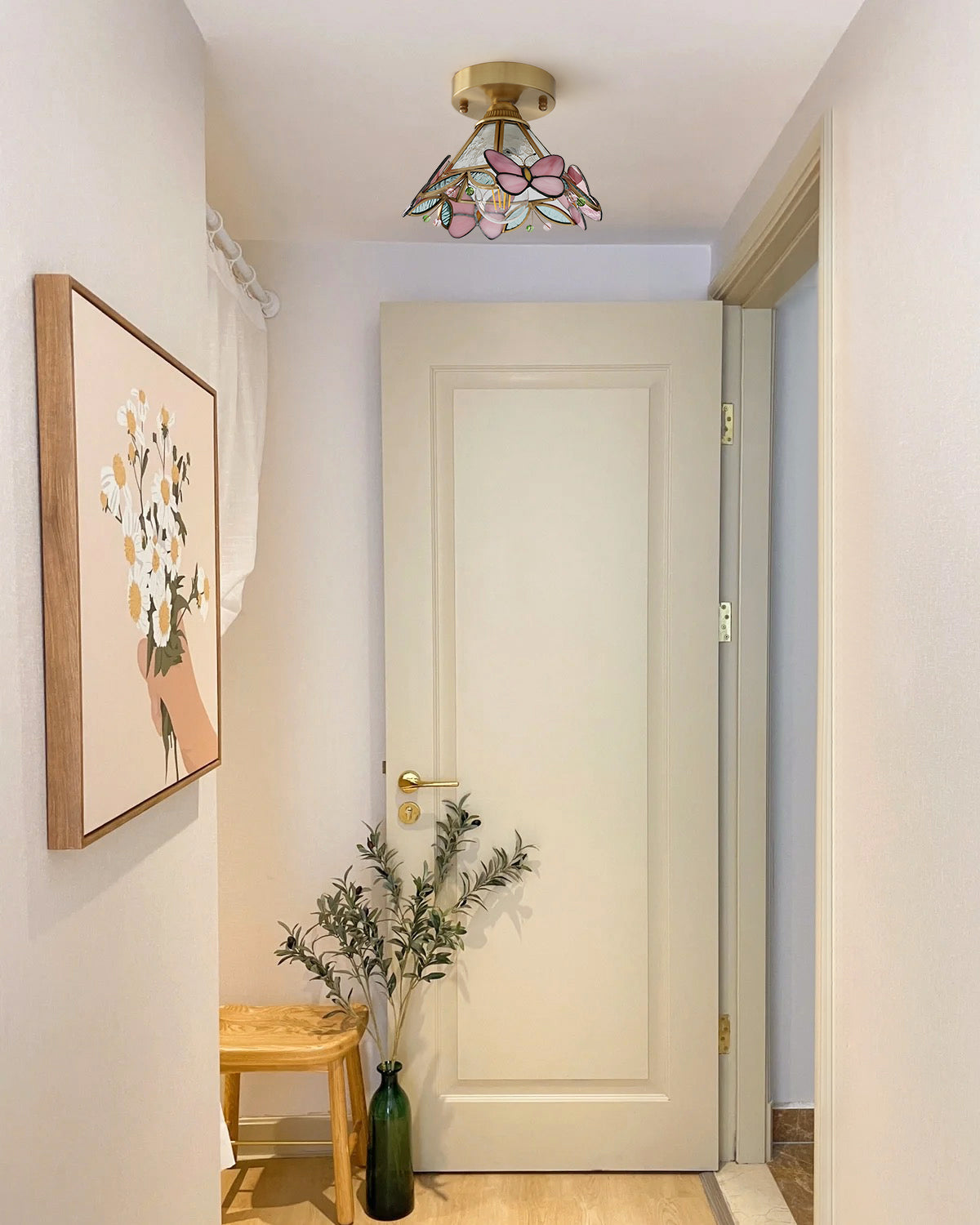 Butterfly Ceiling Light Stained Glass Pink Floral Design - Product detail 7