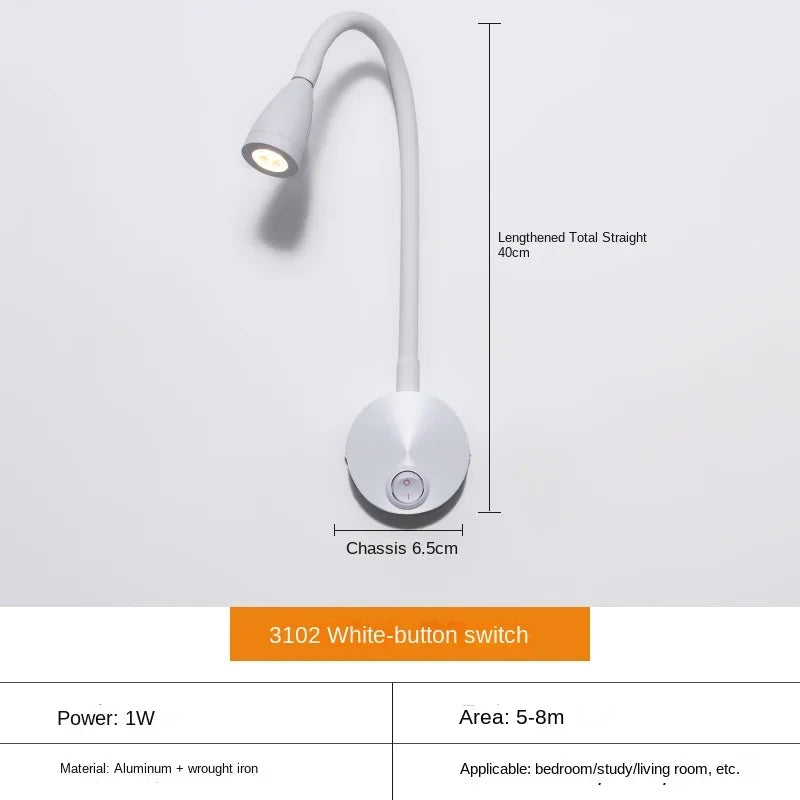 LED Wall Light Adjustable Flexible Arm Reading Lamp - Detailed view