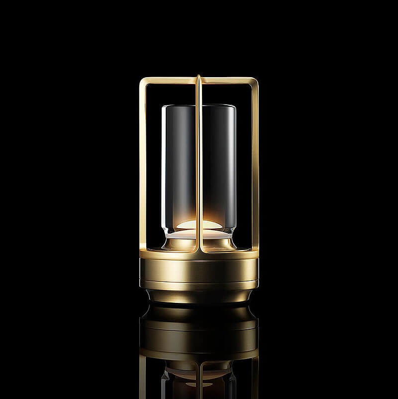 Portable Table Lamp Gold Frame Glass Cylinder Design - Product showcase