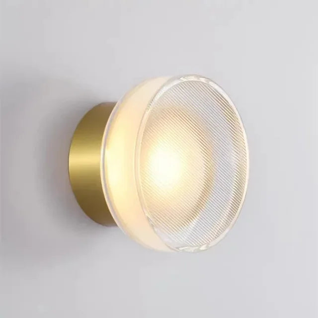 Round Wall Sconce Light Ribbed Glass Warm LED Fixture - Product example