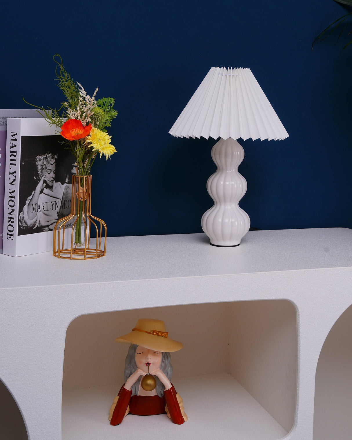 Mid Century Table Lamp Pleated Shade Ceramic Base - Product detail 27