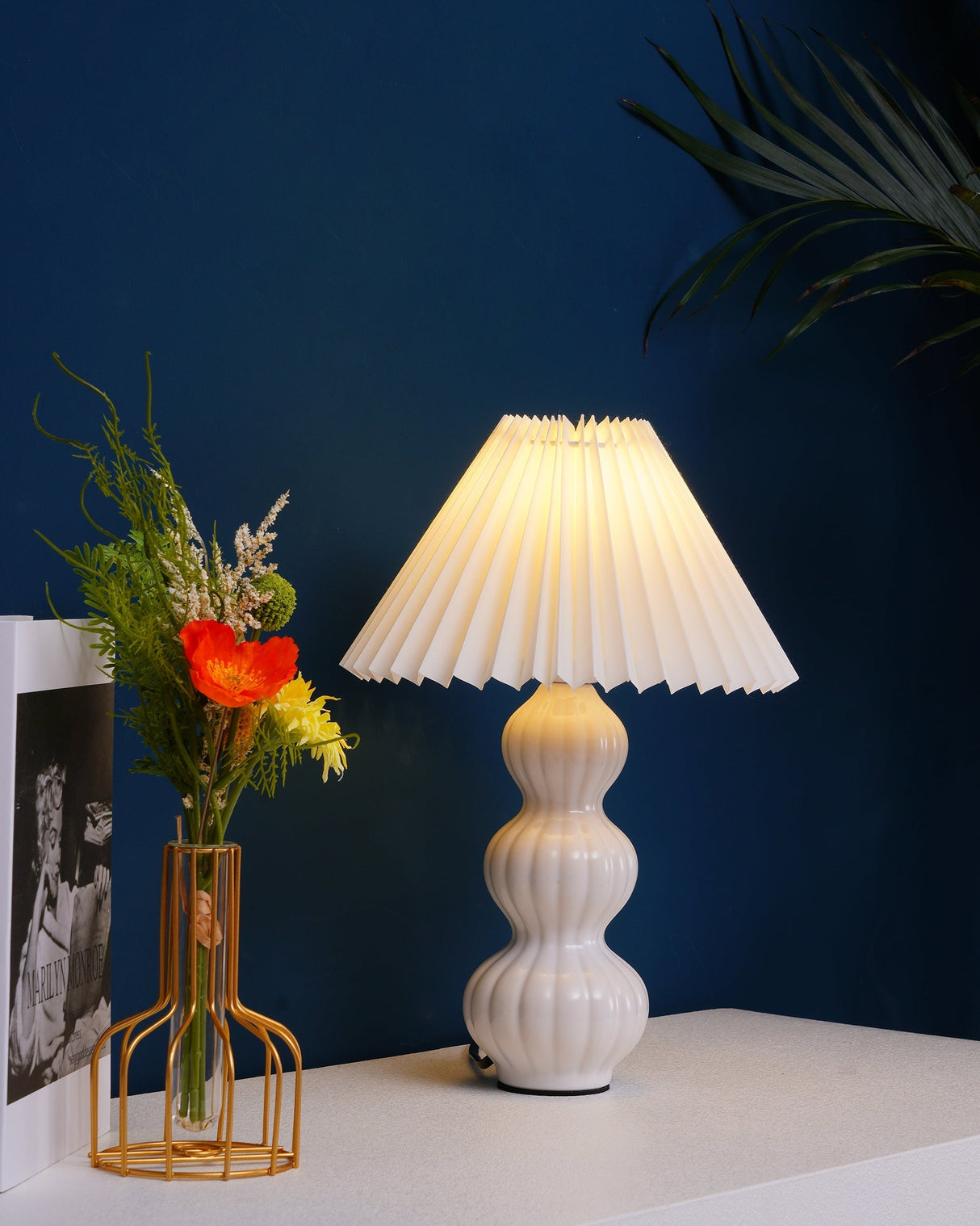 Mid Century Table Lamp Pleated Shade Ceramic Base - Product detail 28