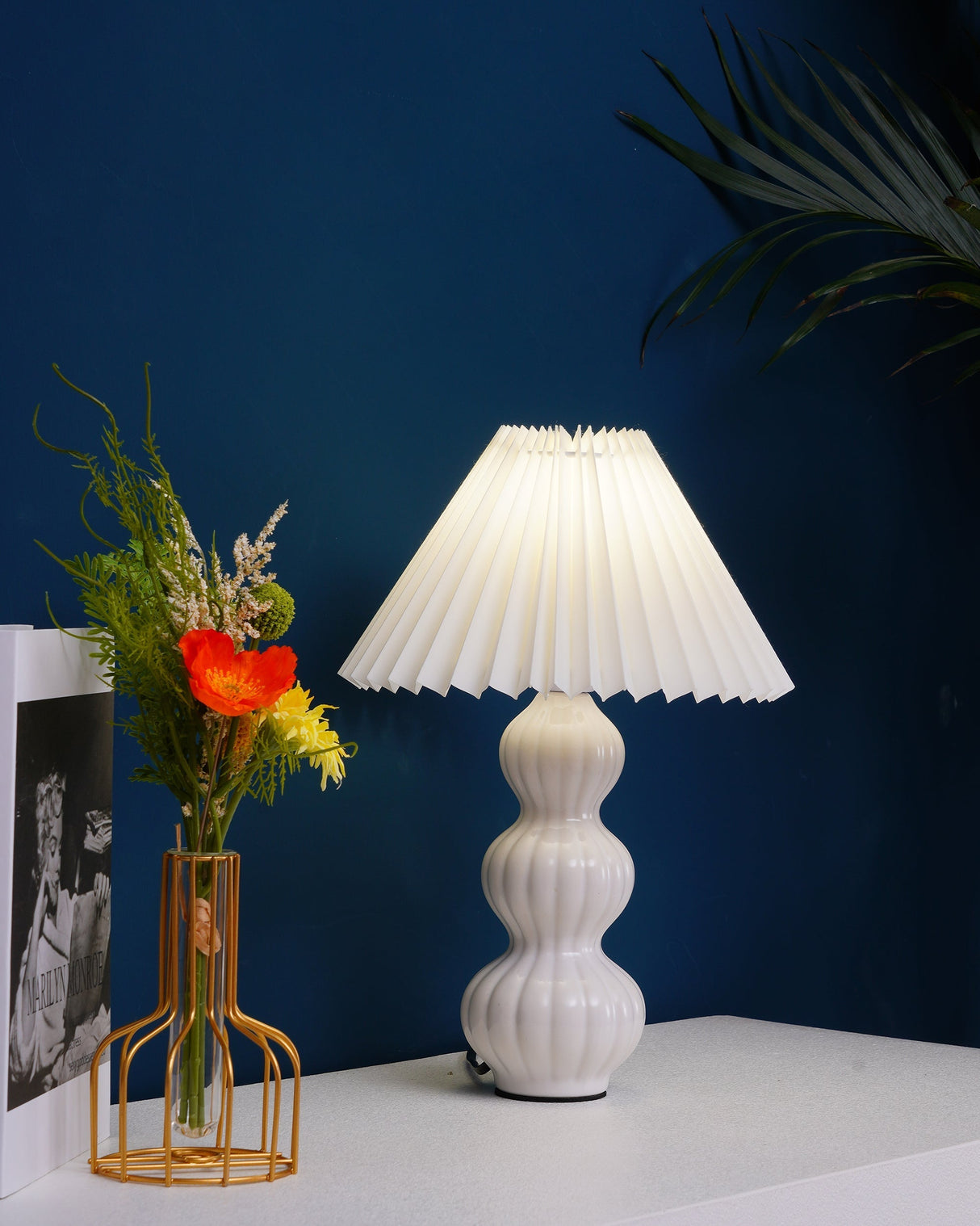 Mid Century Table Lamp Pleated Shade Ceramic Base - Product detail 29