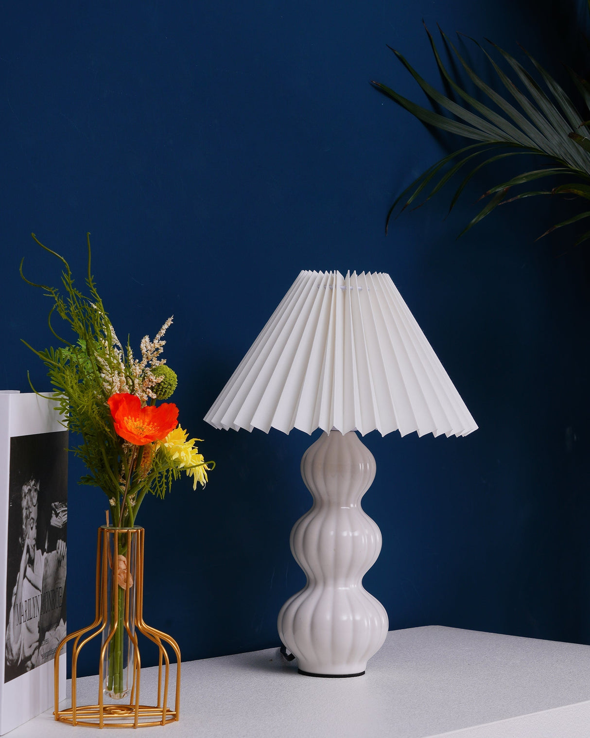 Mid Century Table Lamp Pleated Shade Ceramic Base - Product detail 30