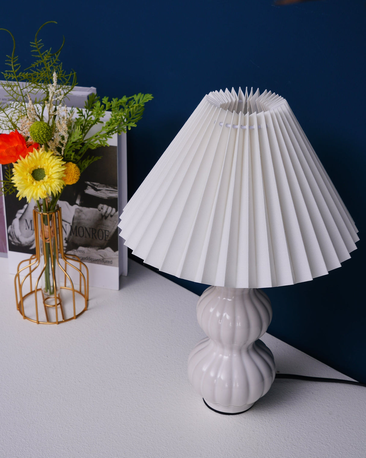 Mid Century Table Lamp Pleated Shade Ceramic Base - Product detail 34