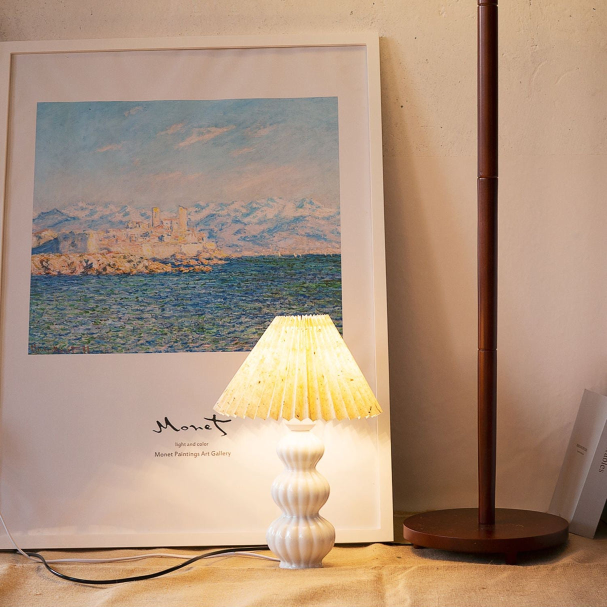 Mid Century Table Lamp Pleated Shade Ceramic Base - Product example