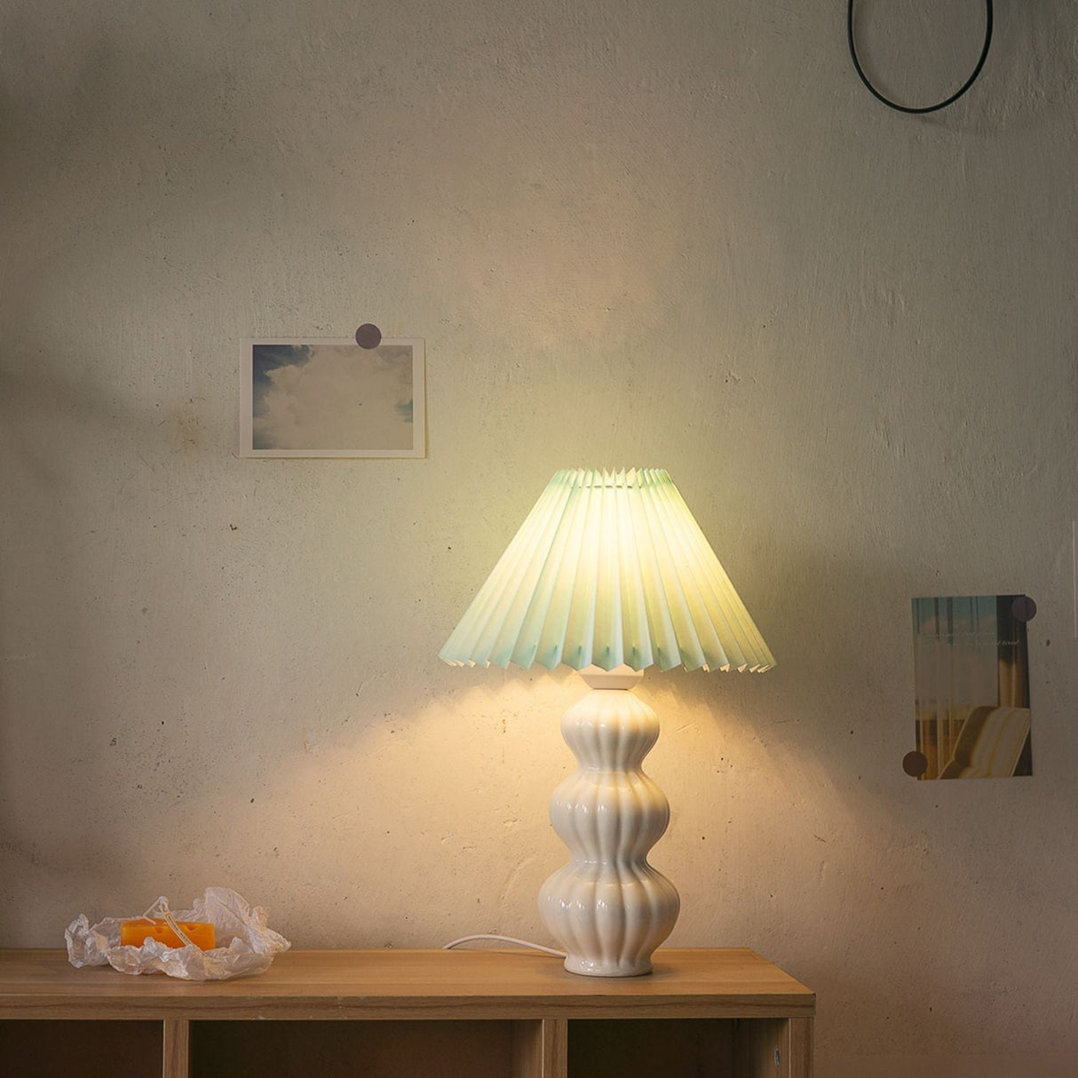 Mid Century Table Lamp Pleated Shade Ceramic Base - Product detail 9