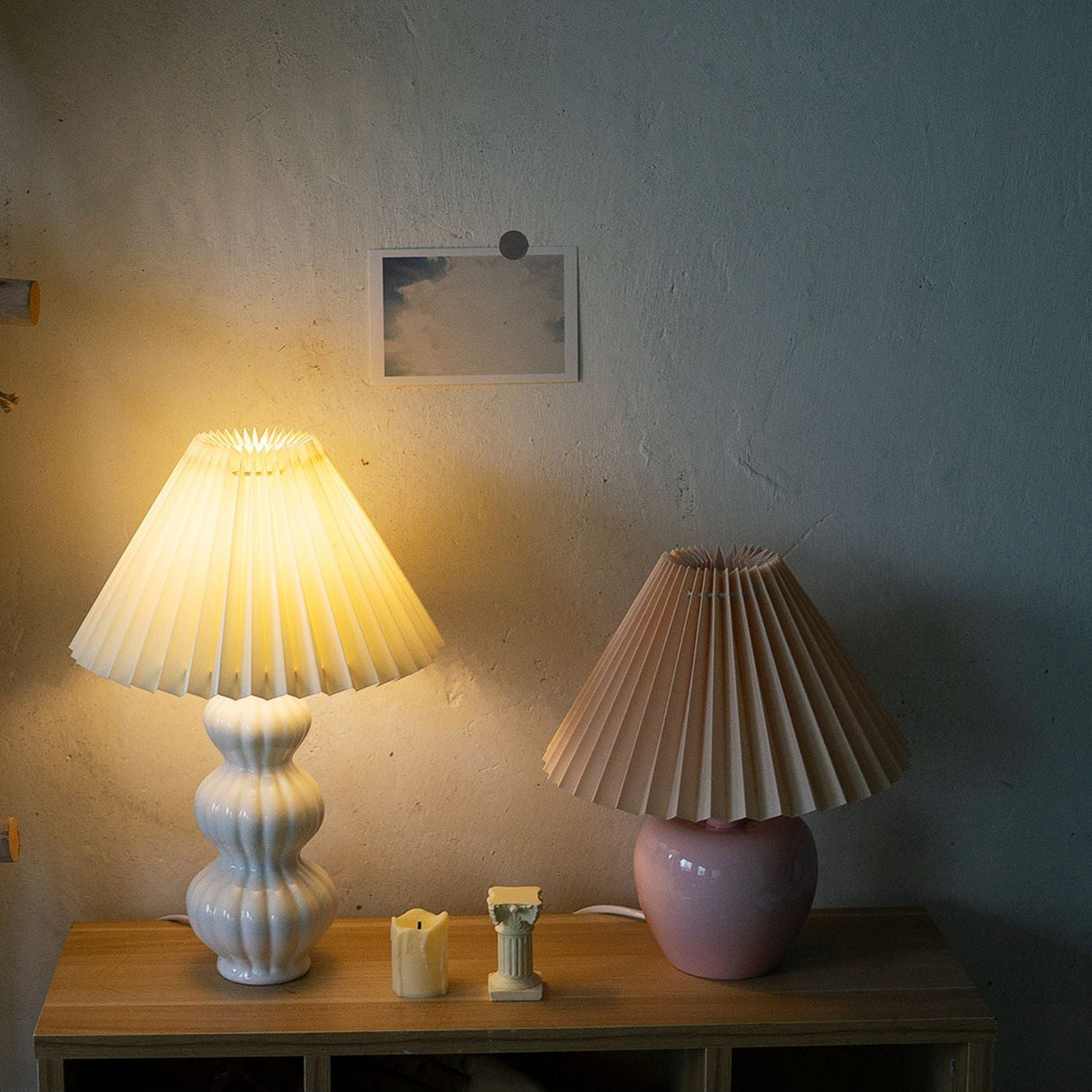 Mid Century Table Lamp Pleated Shade Ceramic Base - Product detail 12