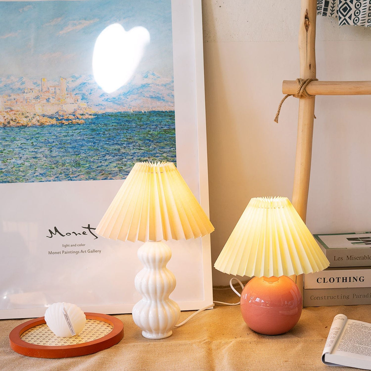 Mid Century Table Lamp Pleated Shade Ceramic Base - Product detail 4