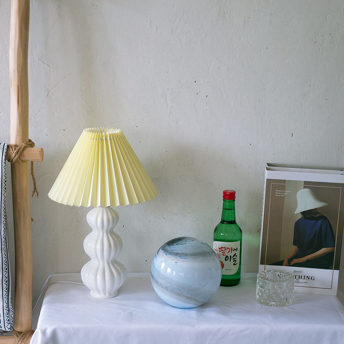 Mid Century Table Lamp Pleated Shade Ceramic Base - Product detail 36