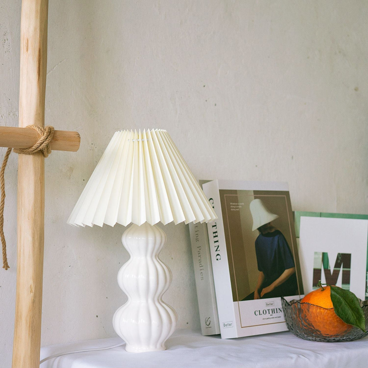 Mid Century Table Lamp Pleated Shade Ceramic Base - Product detail 35