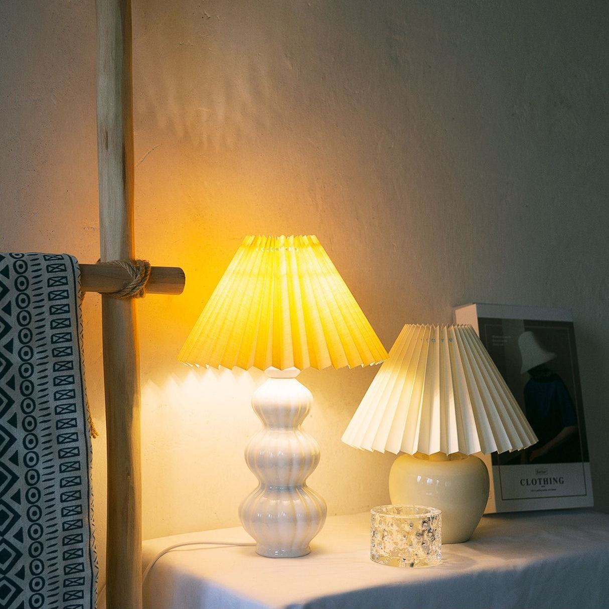 Mid Century Table Lamp Pleated Shade Ceramic Base - Product detail 13