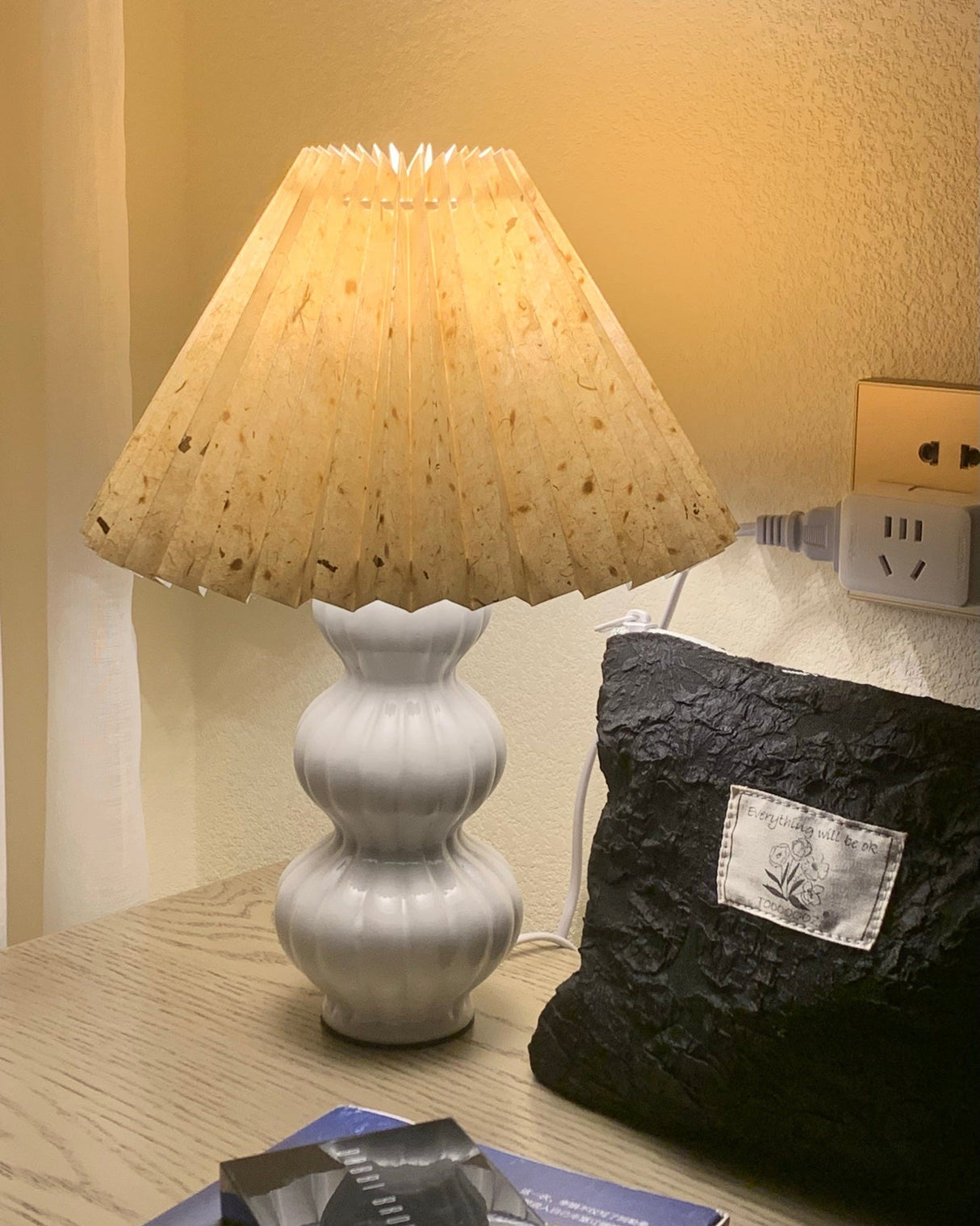 Mid Century Table Lamp Pleated Shade Ceramic Base - Product detail 18