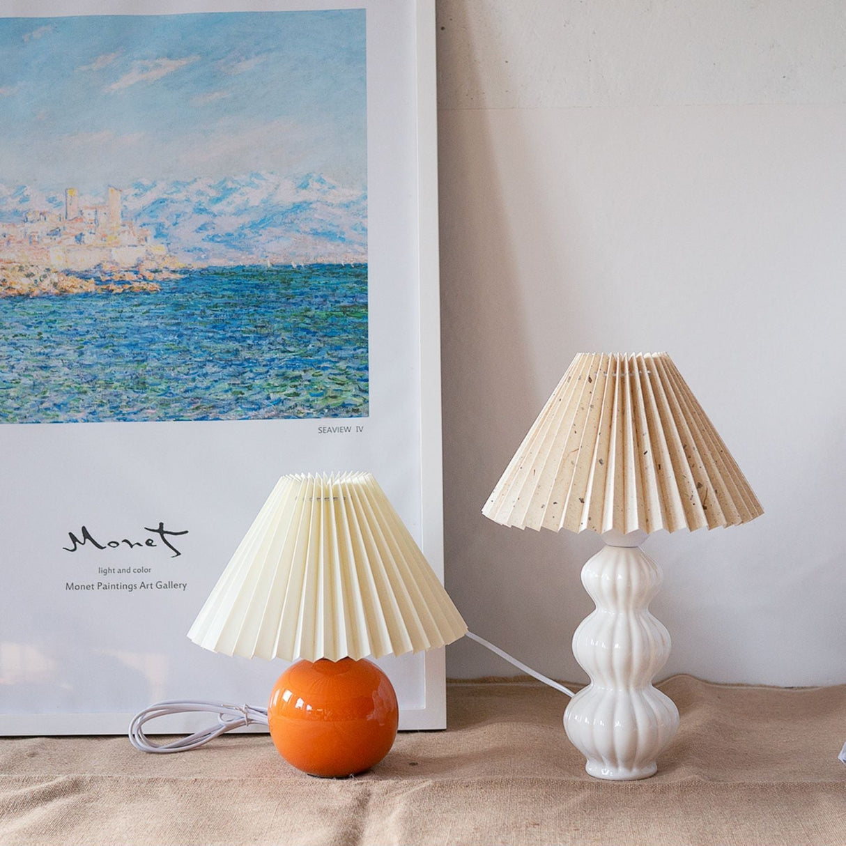 Mid Century Table Lamp Pleated Shade Ceramic Base - Product detail 5