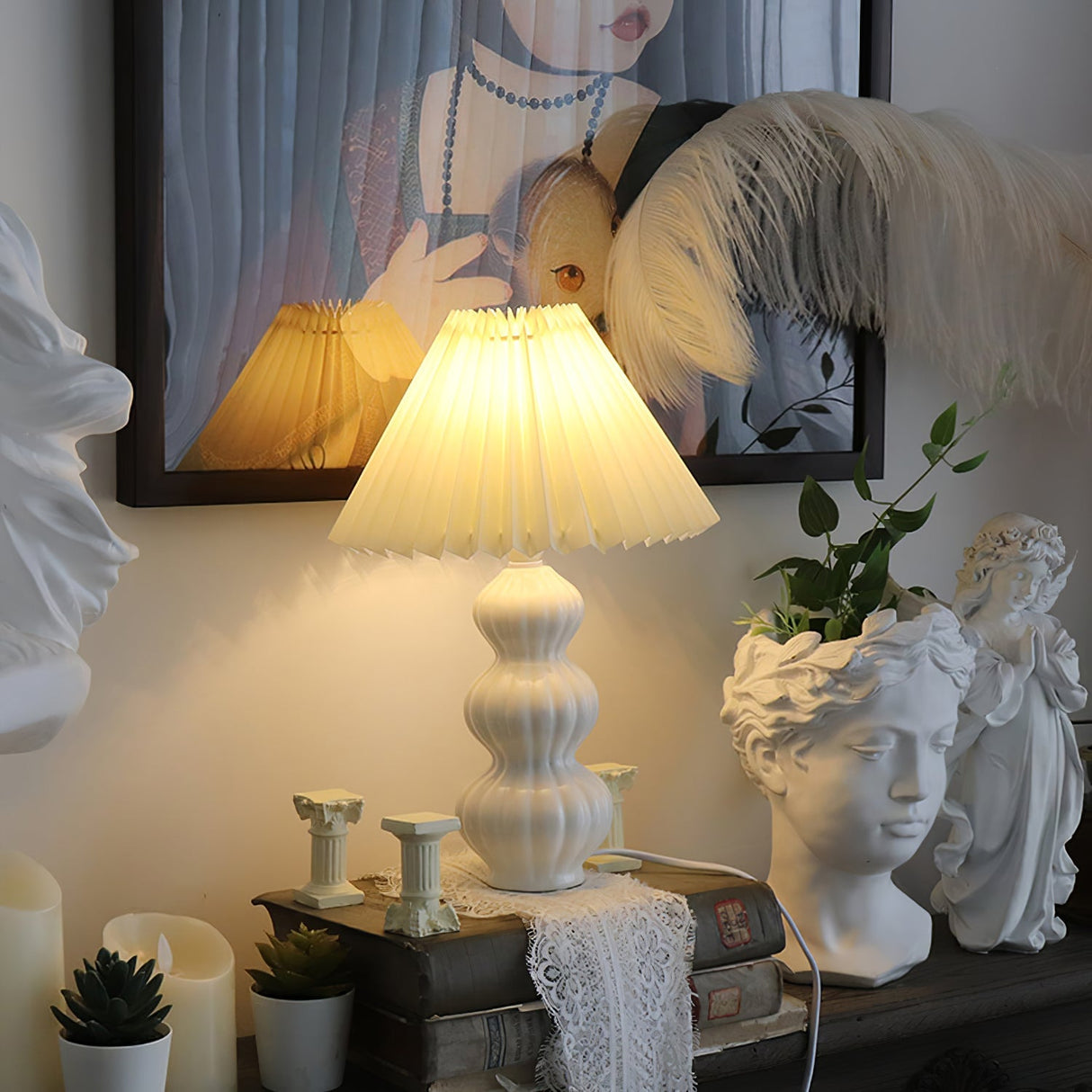 Mid Century Table Lamp Pleated Shade Ceramic Base - Product detail 21