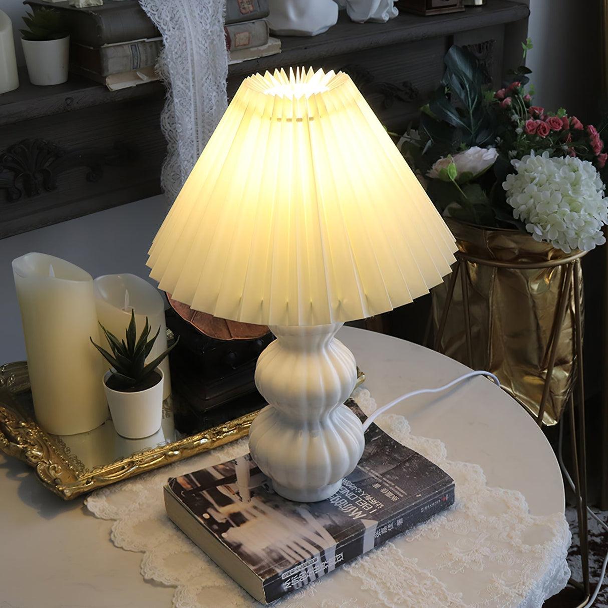 Mid Century Table Lamp Pleated Shade Ceramic Base - Product detail 24