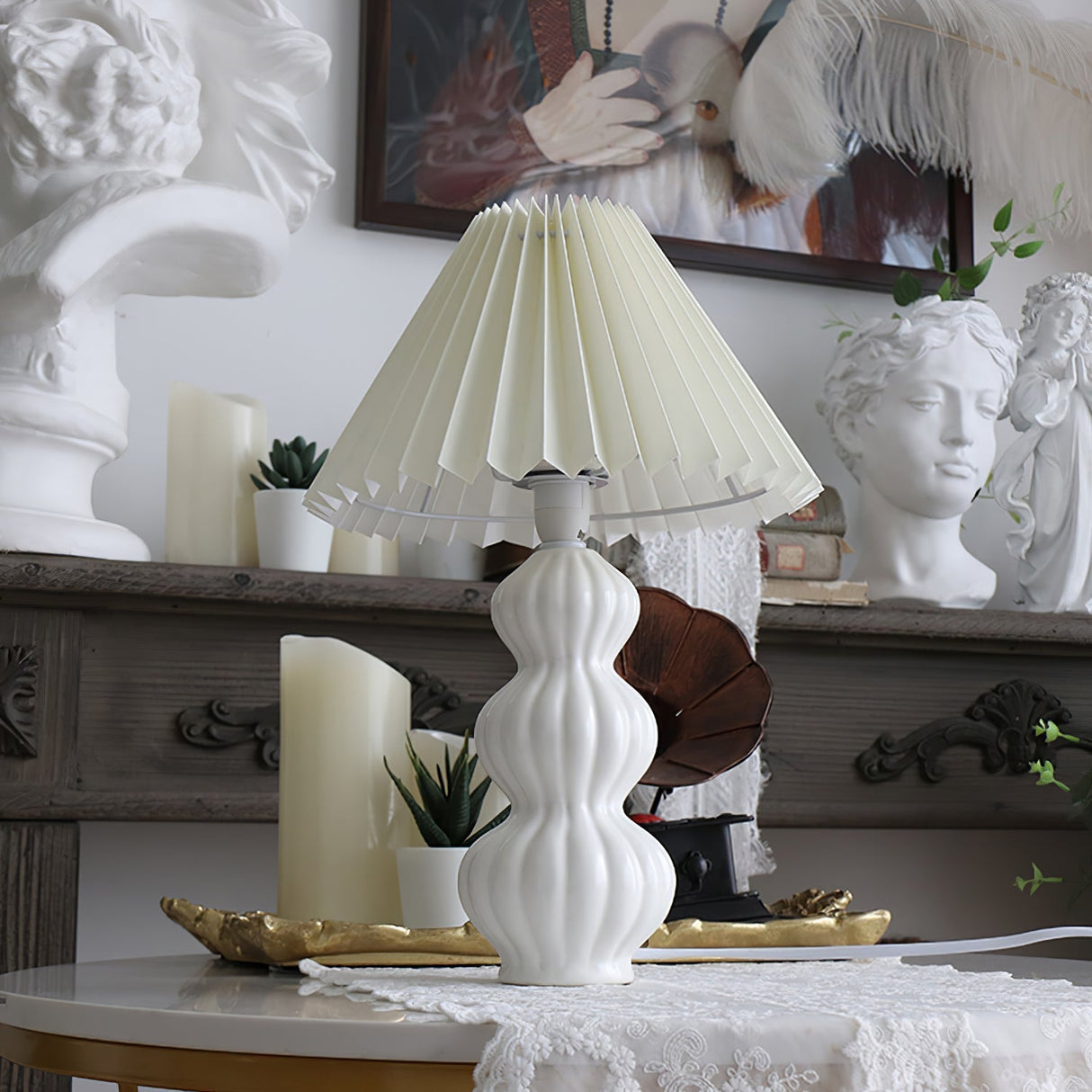 Mid Century Table Lamp Pleated Shade Ceramic Base - Product detail 25