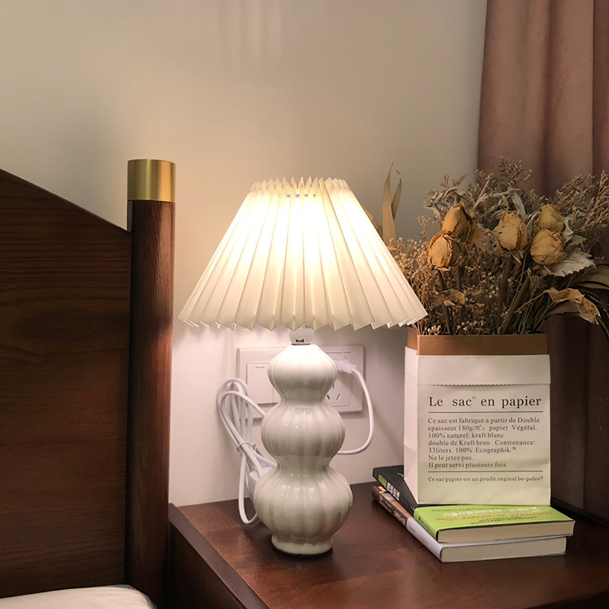 Mid Century Table Lamp Pleated Shade Ceramic Base - Product detail 26