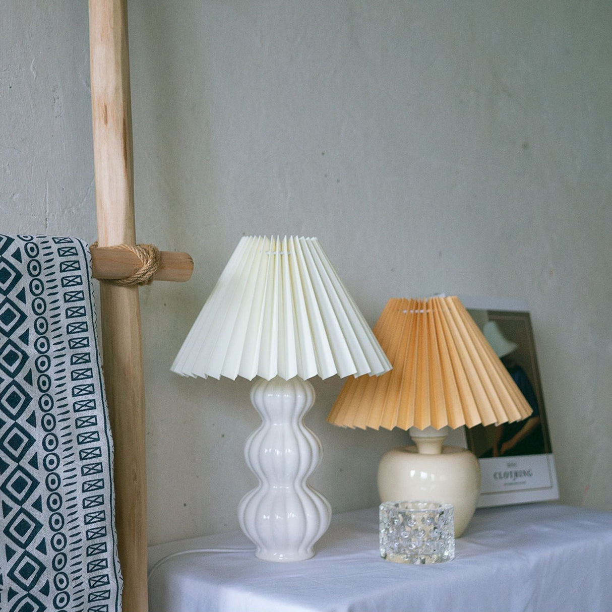 Mid Century Table Lamp Pleated Shade Ceramic Base - Product detail 6