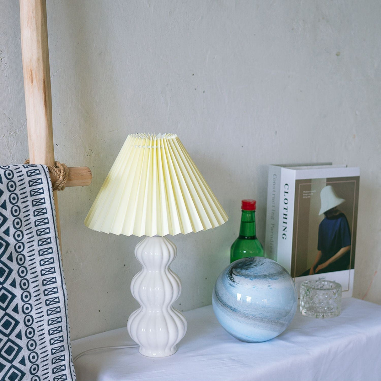 Mid Century Table Lamp Pleated Shade Ceramic Base - Product detail 7