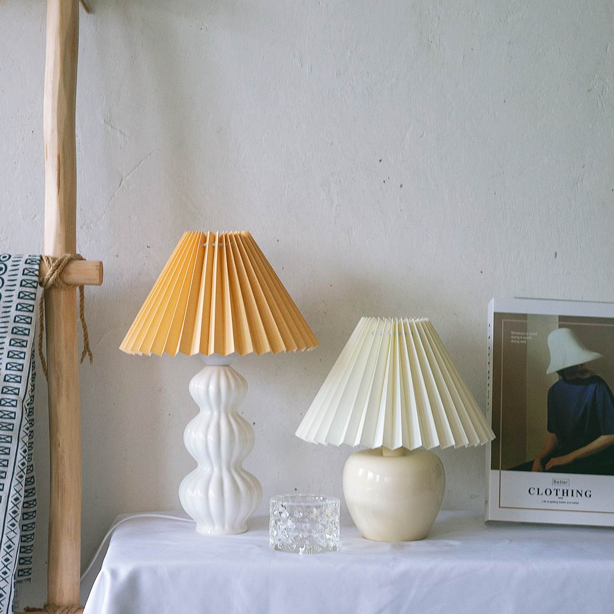 Mid Century Table Lamp Pleated Shade Ceramic Base - Product detail 42