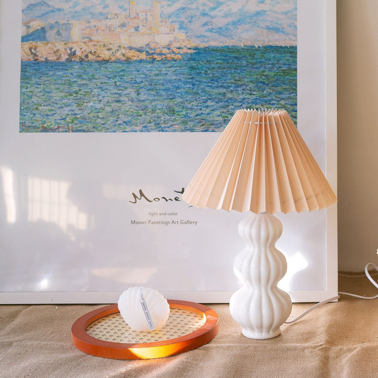 Mid Century Table Lamp Pleated Shade Ceramic Base - Product detail 8