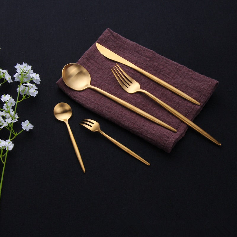Stainless Steel Cutlery Set Modern Minimalist Gold Finish - Detailed view
