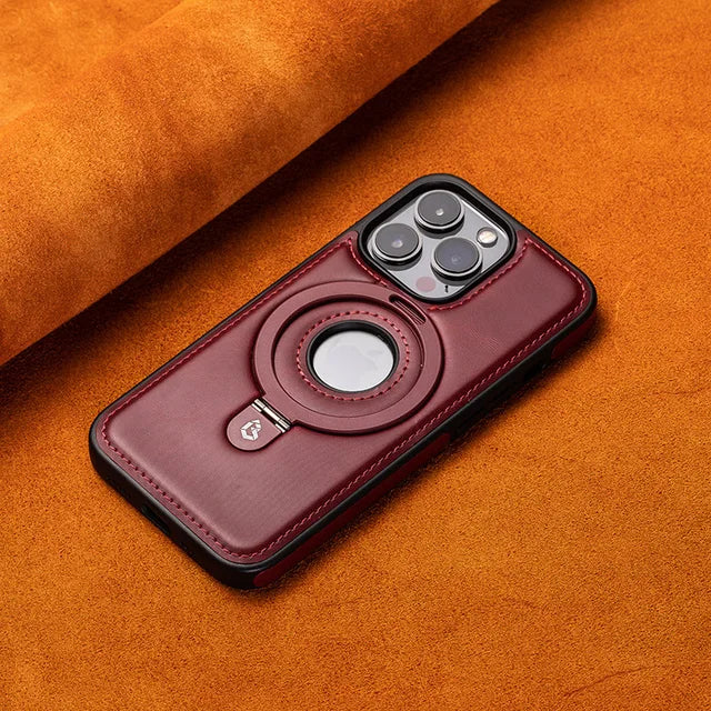 Magnetic iPhone Case with Ring Stand Premium Brown Leather Design - Product detail 12