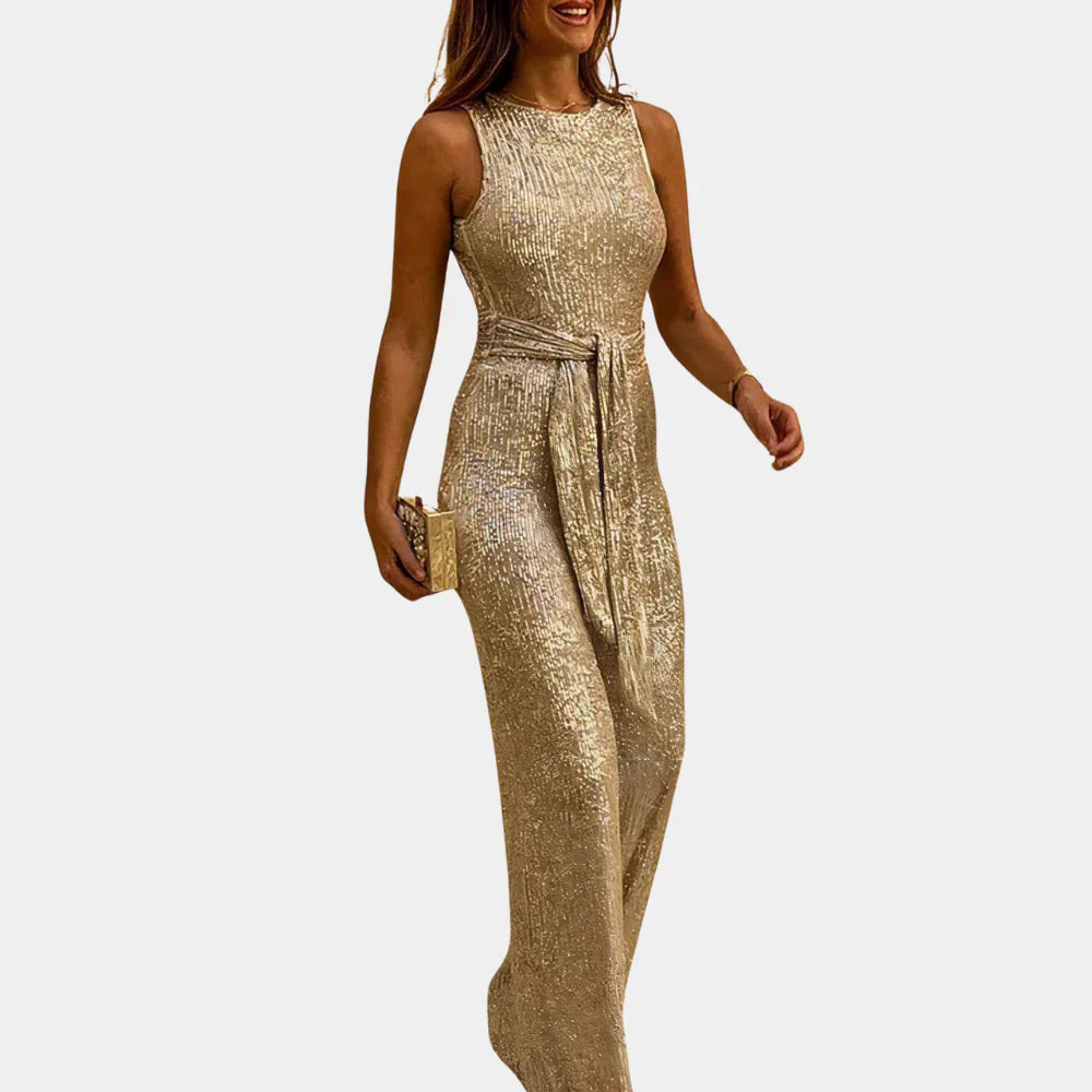 Sparkle Evening Jumpsuit Wine Red Glitter Design - Product example