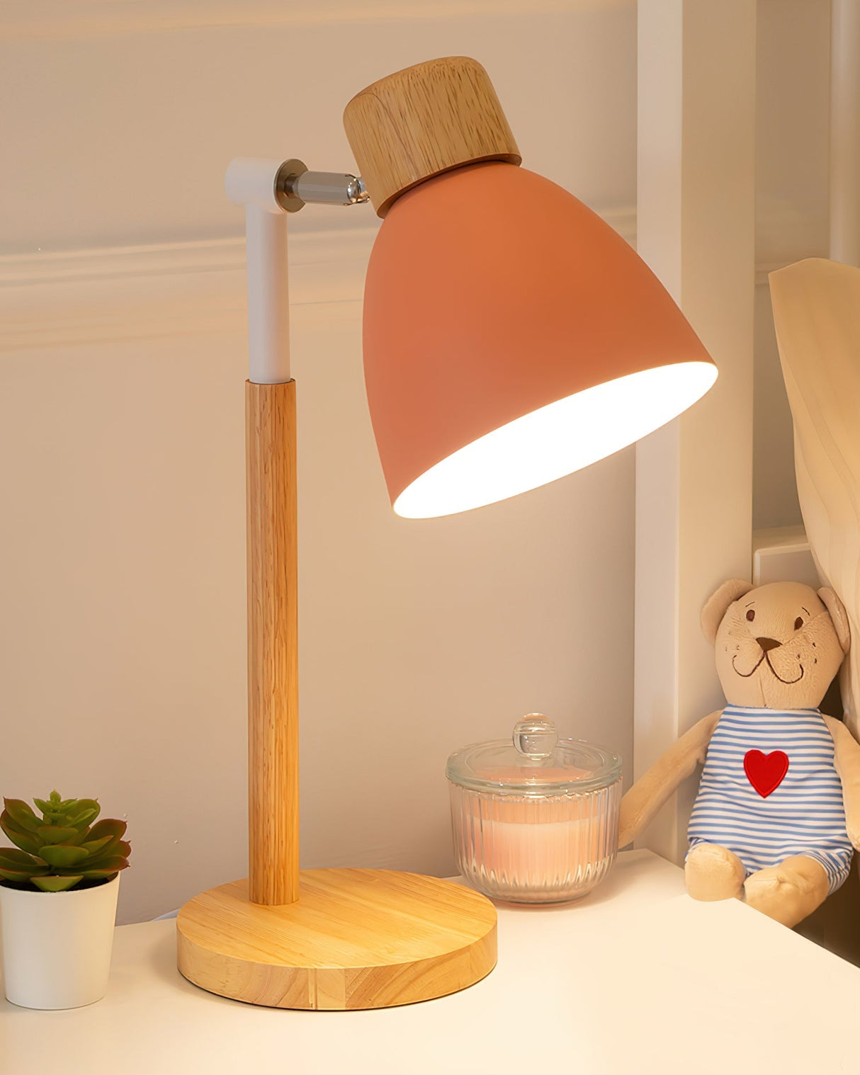 Scandinavian Table Lamp Wood Base White Shade Design - Product detail 7