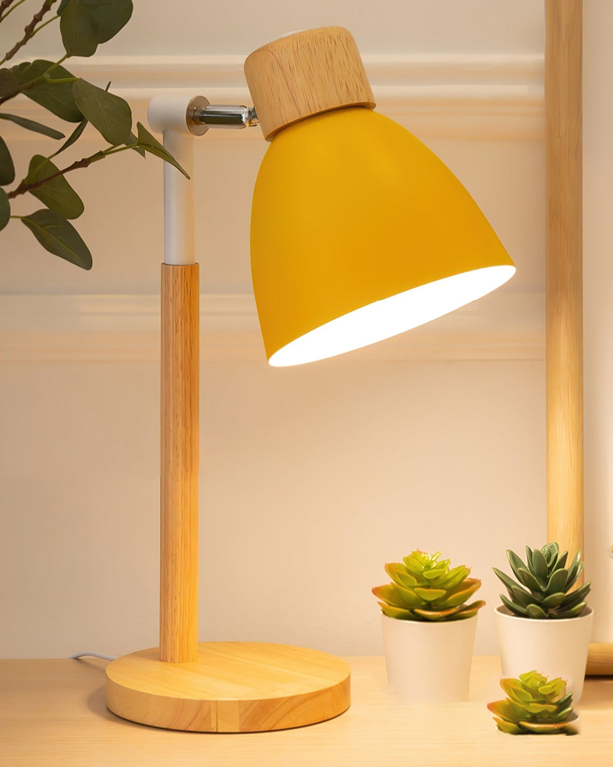 Scandinavian Table Lamp Wood Base White Shade Design - Product detail 5