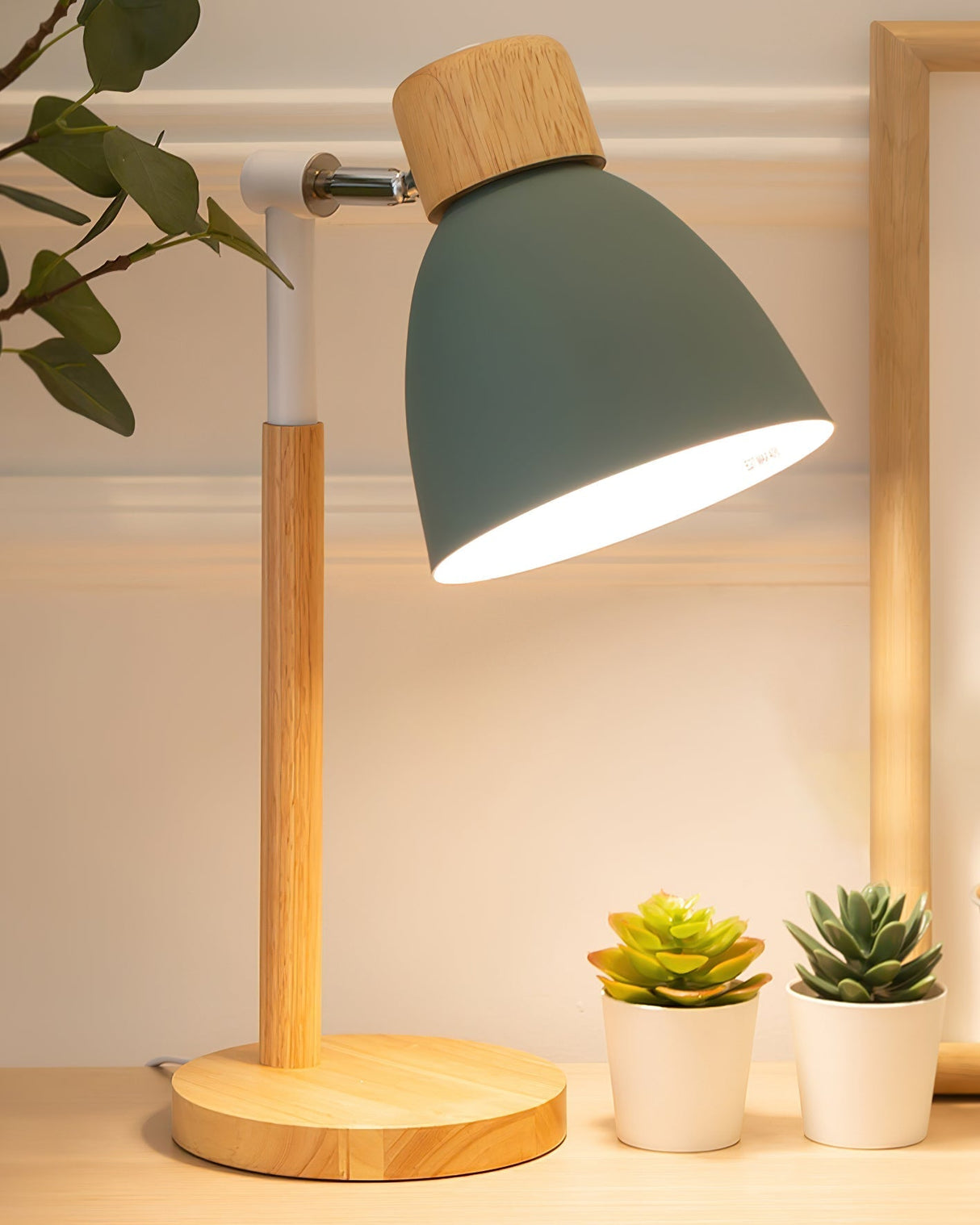 Scandinavian Table Lamp Wood Base White Shade Design - Product detail 9