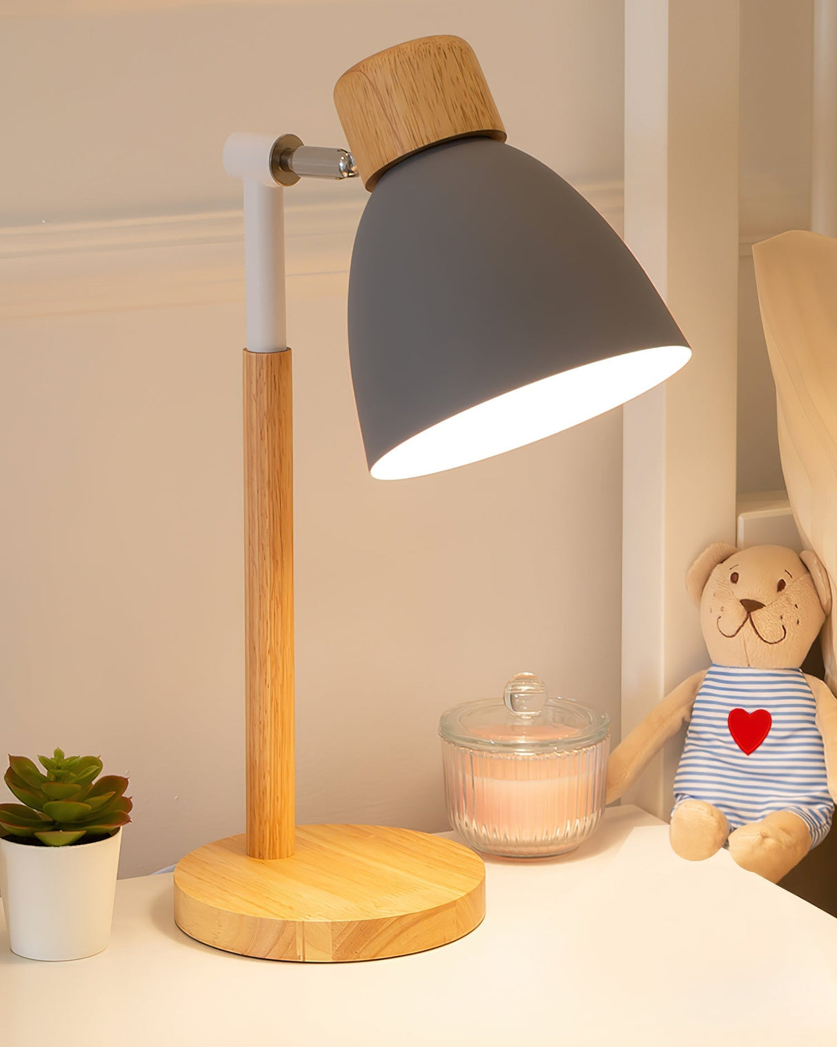 Scandinavian Table Lamp Wood Base White Shade Design - Product detail 8