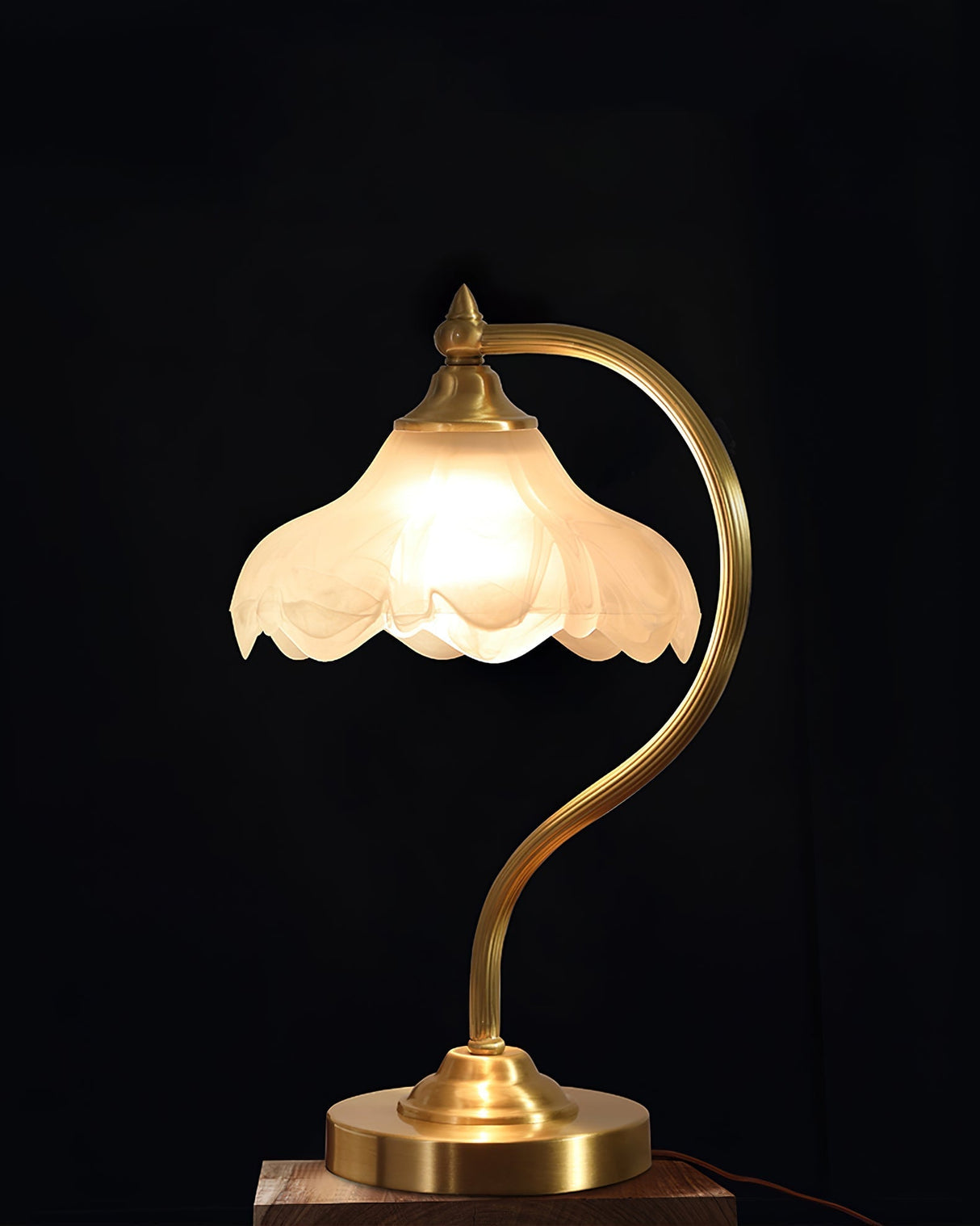 Vintage Table Lamp Magnolia Glass Shade with Brass Stand - Product detail 18