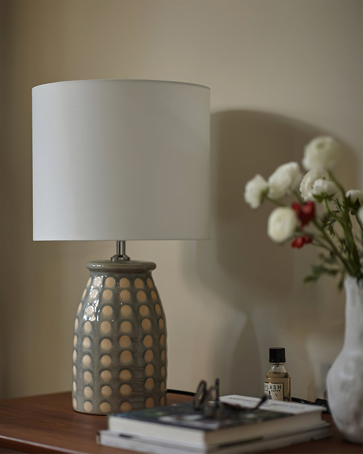 Ceramic Table Lamp Dotted Pattern Base with White Shade - Product example