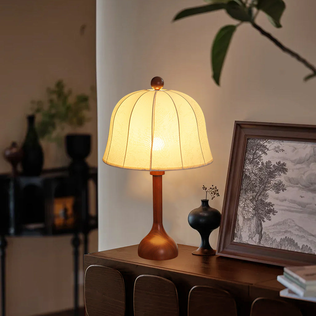 Scandinavian Table Lamp Walnut Wood Base with Floral Shade - Product detail 4