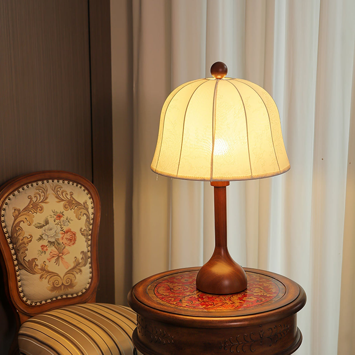 Scandinavian Table Lamp Walnut Wood Base with Floral Shade - Product detail 5