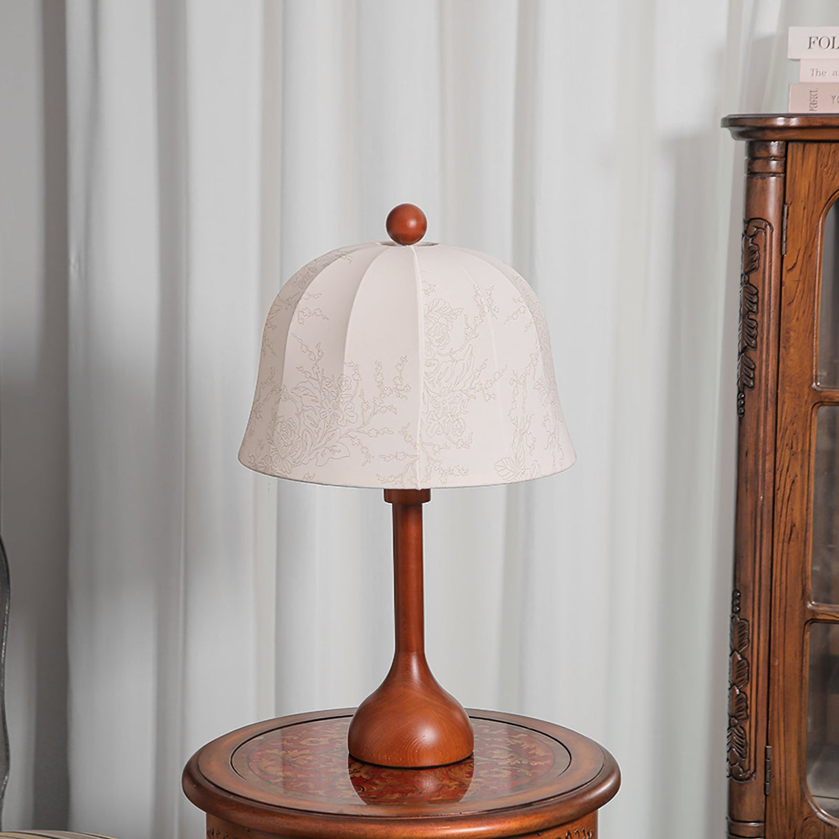 Scandinavian Table Lamp Walnut Wood Base with Floral Shade - Product detail 8