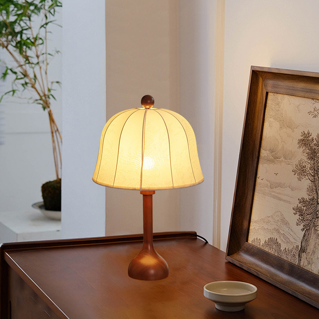 Scandinavian Table Lamp Walnut Wood Base with Floral Shade - Product example