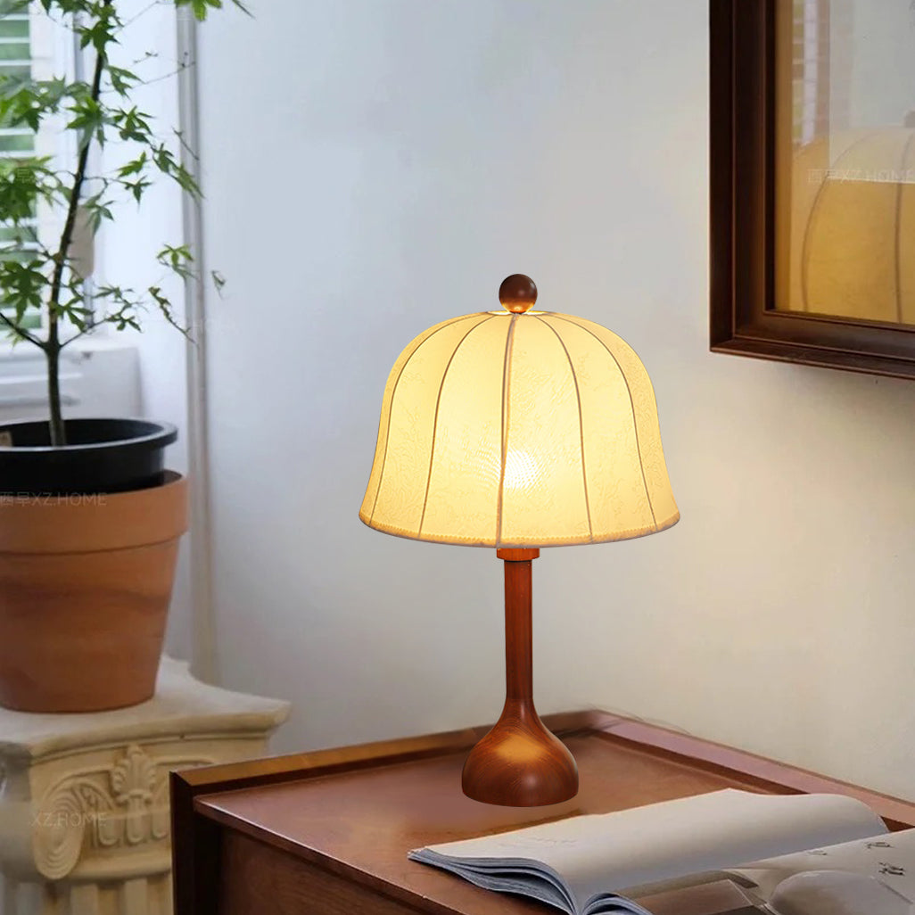 Scandinavian Table Lamp Walnut Wood Base with Floral Shade - Detailed view