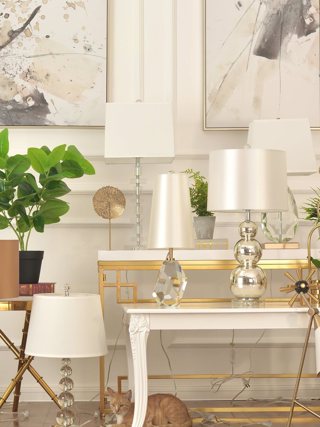 Crystal Table Lamp Geometric Glass Base with White Shade - Product detail 8