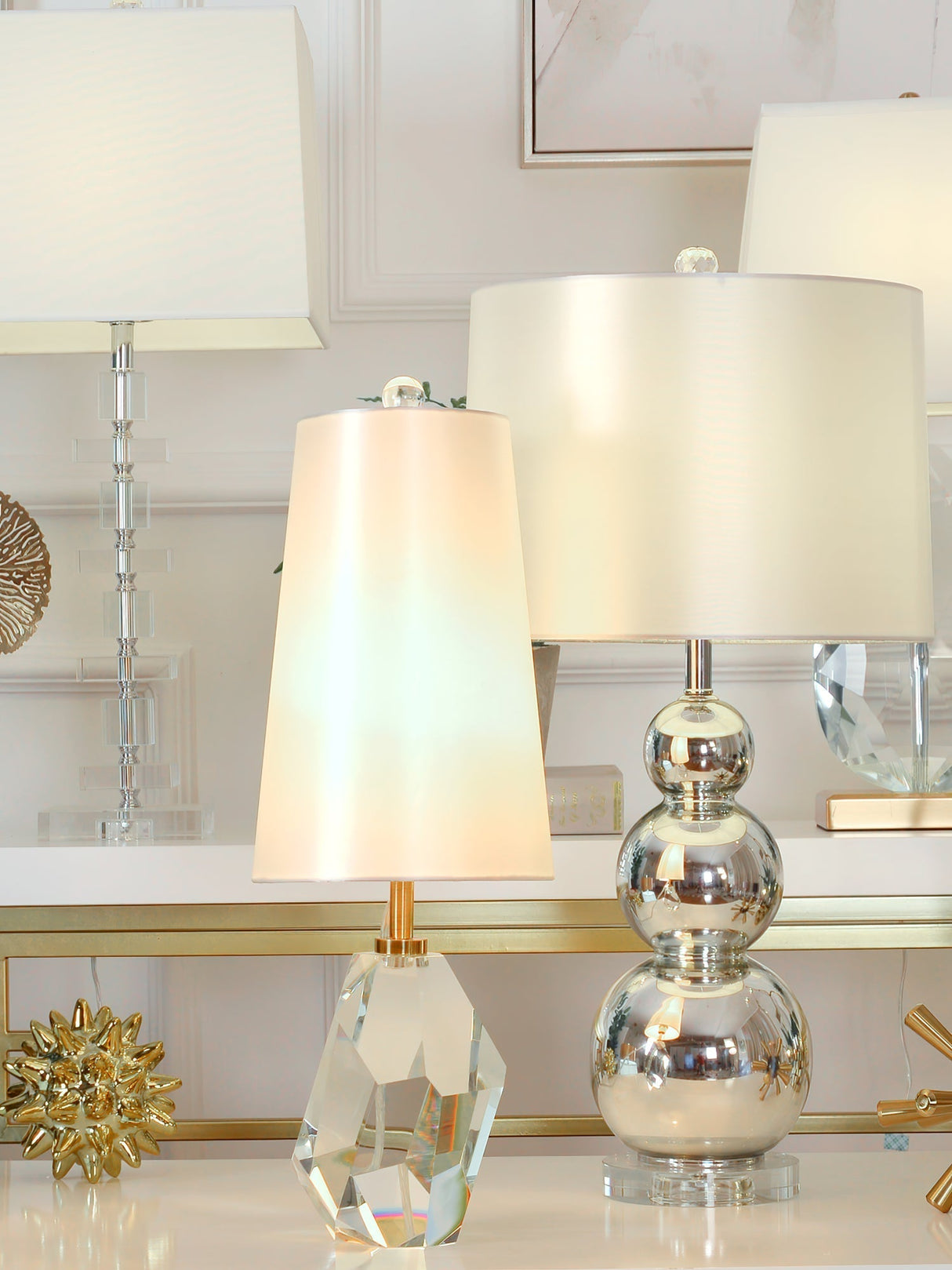 Crystal Table Lamp Geometric Glass Base with White Shade - Product detail 11