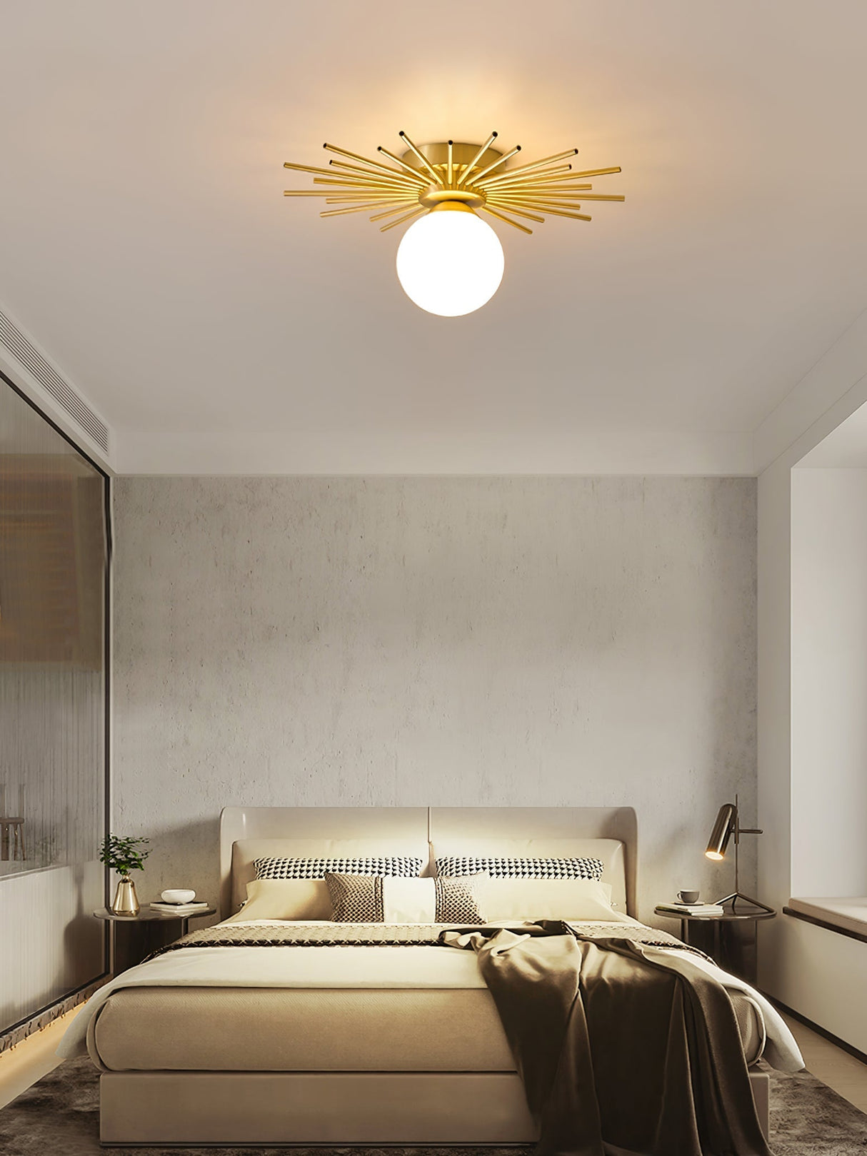 Modern Sunburst Ceiling Light Brass Rays Glass Globe Design - Product detail 11