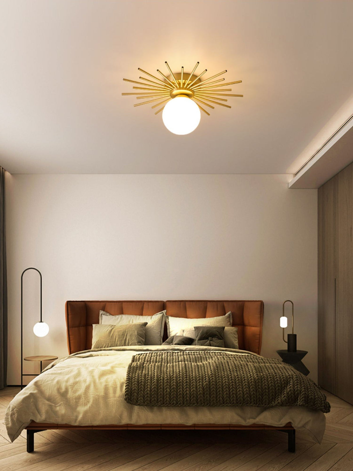 Modern Sunburst Ceiling Light Brass Rays Glass Globe Design - Product detail 9