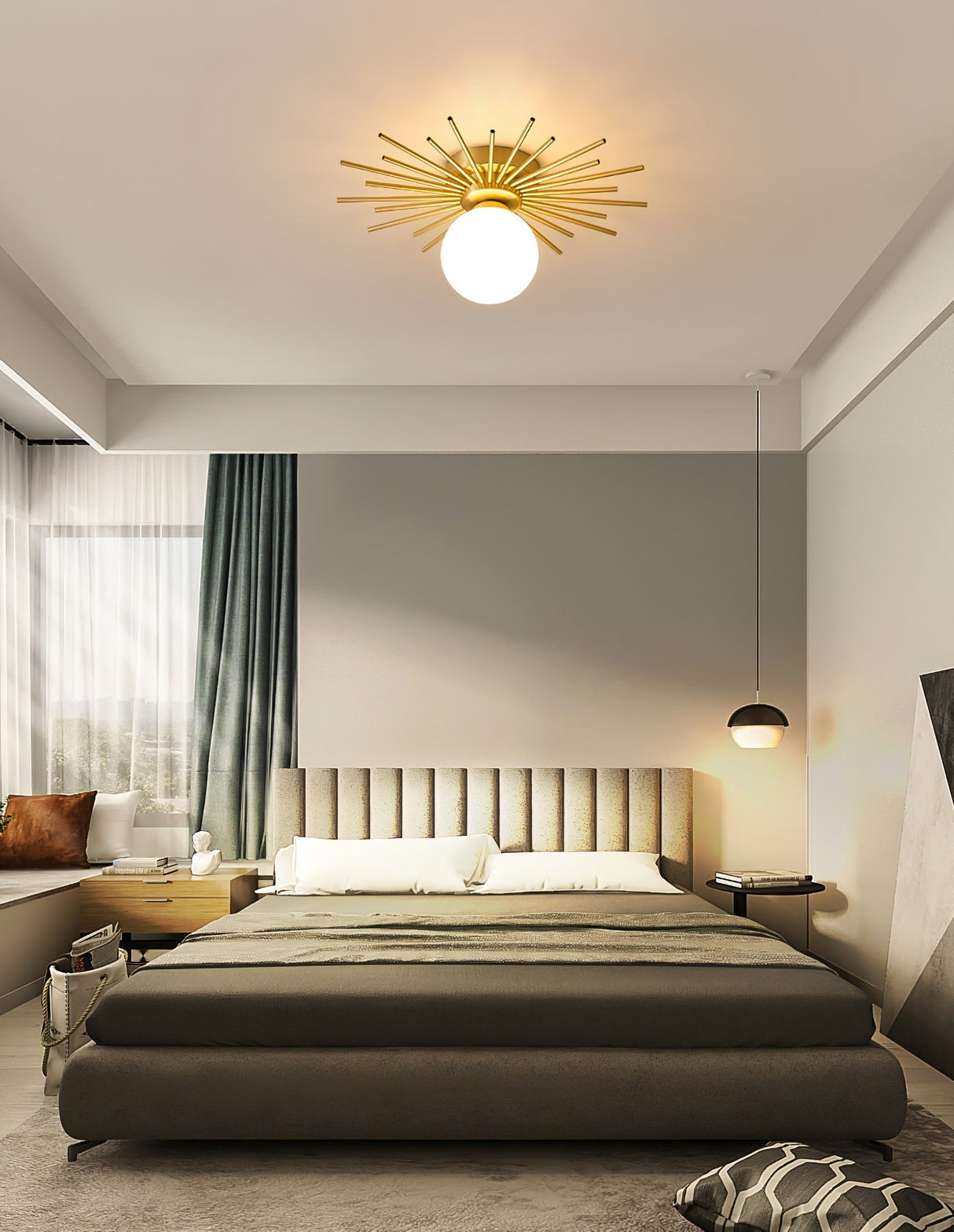 Modern Sunburst Ceiling Light Brass Rays Glass Globe Design - Product detail 13