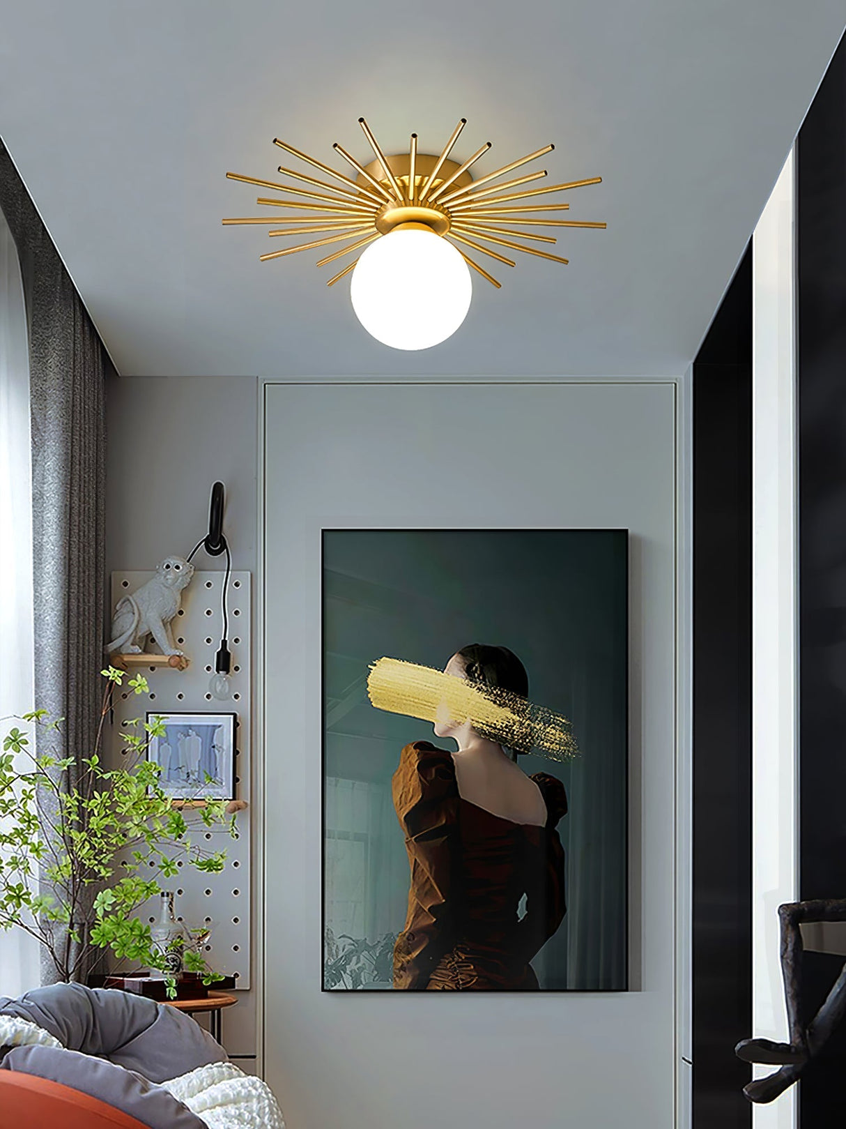 Modern Sunburst Ceiling Light Brass Rays Glass Globe Design - Product detail 16