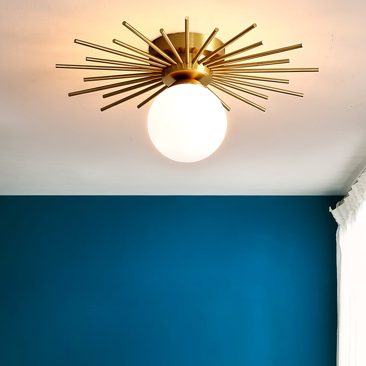 Modern Sunburst Ceiling Light Brass Rays Glass Globe Design - Product detail 26