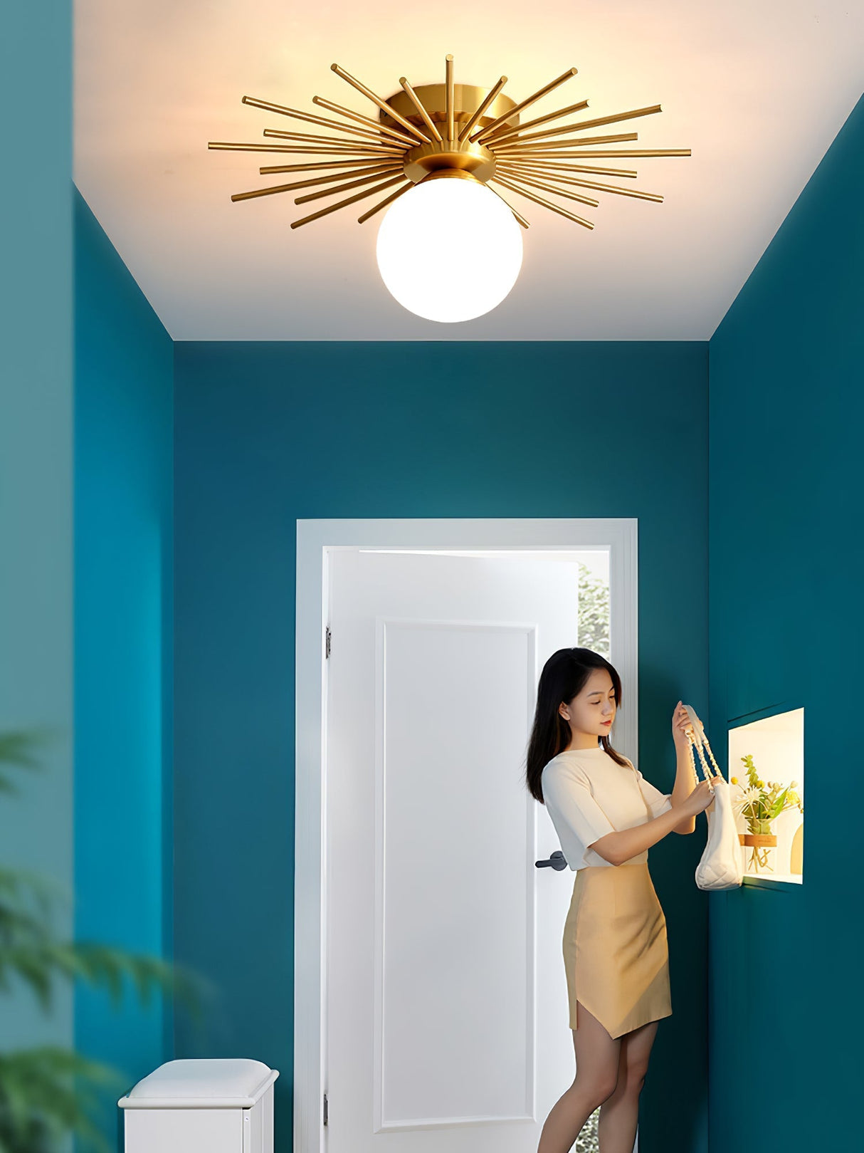 Modern Sunburst Ceiling Light Brass Rays Glass Globe Design - Product detail 20