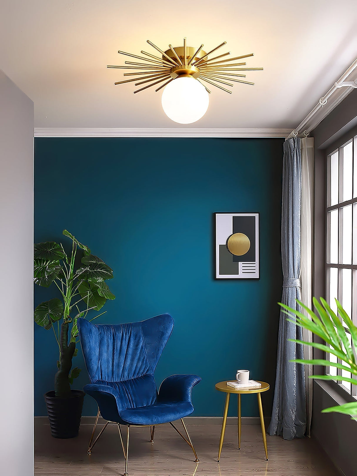 Modern Sunburst Ceiling Light Brass Rays Glass Globe Design - Product detail 22